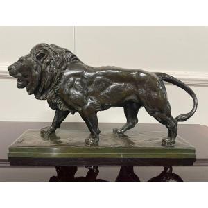 Barye - Walking Lion Bronze Sculpture Period 19th